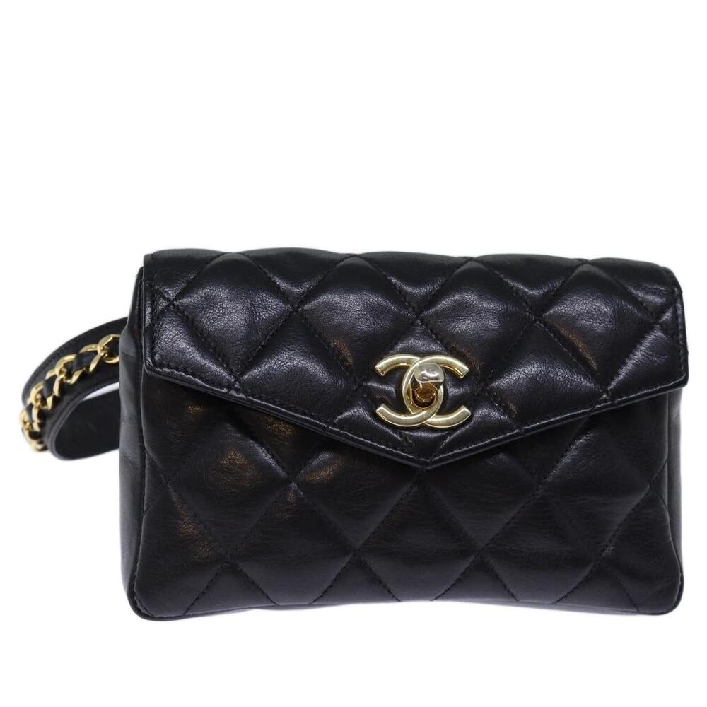 Chanel Matelasse Leather Turn Lock Waist Bag Black